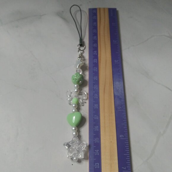 Mint Green Heart & Star Beaded Phone Charm | Kawaii Bag Accessory - Picture 5 of 8